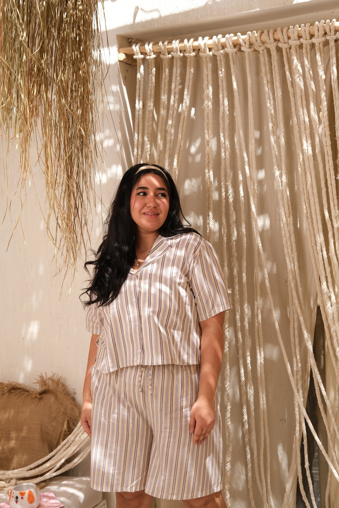 Ice Cream Striped PJ Set In White