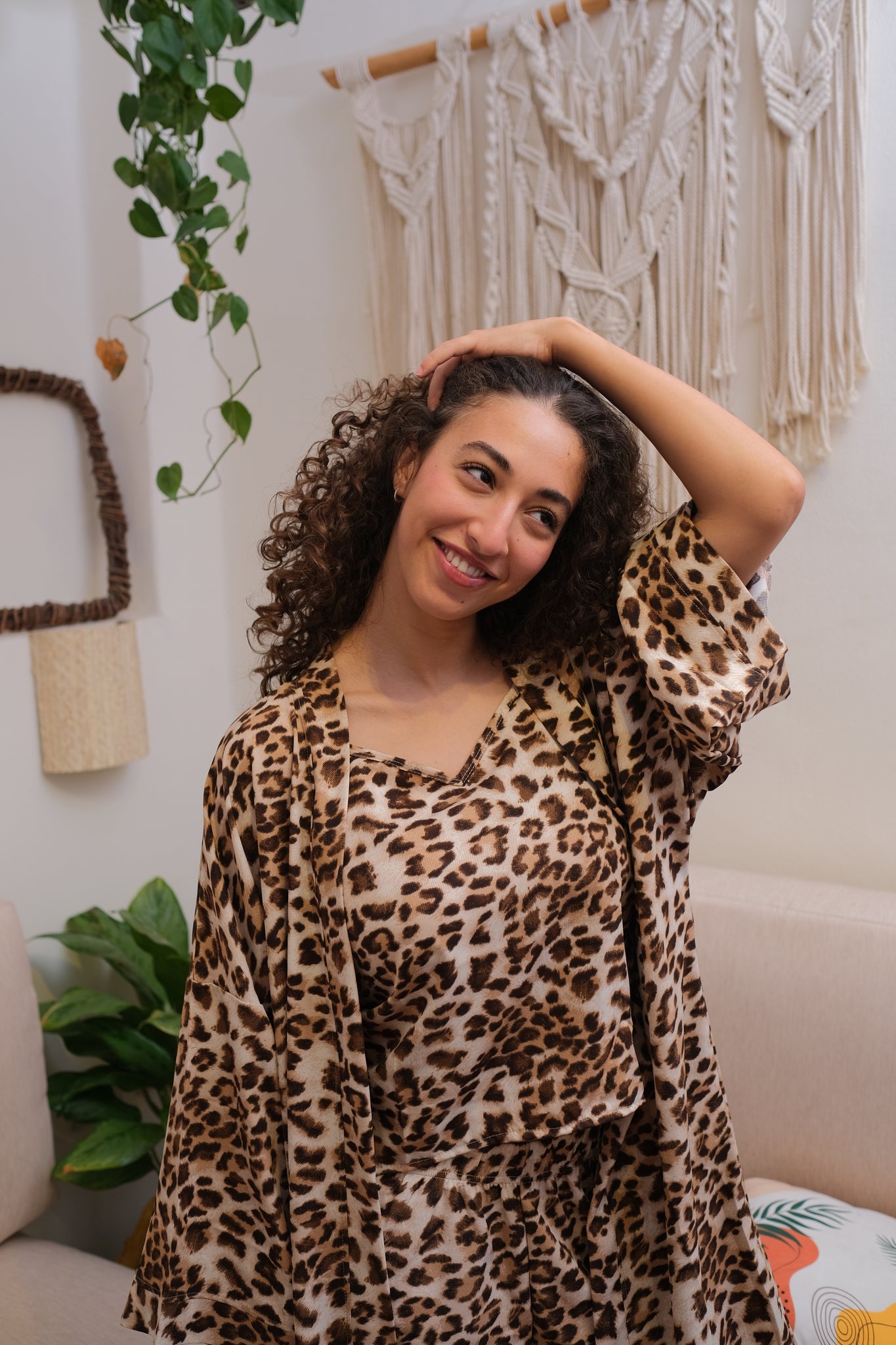 Cheetah Print Sleep Set In Beige/Grey
