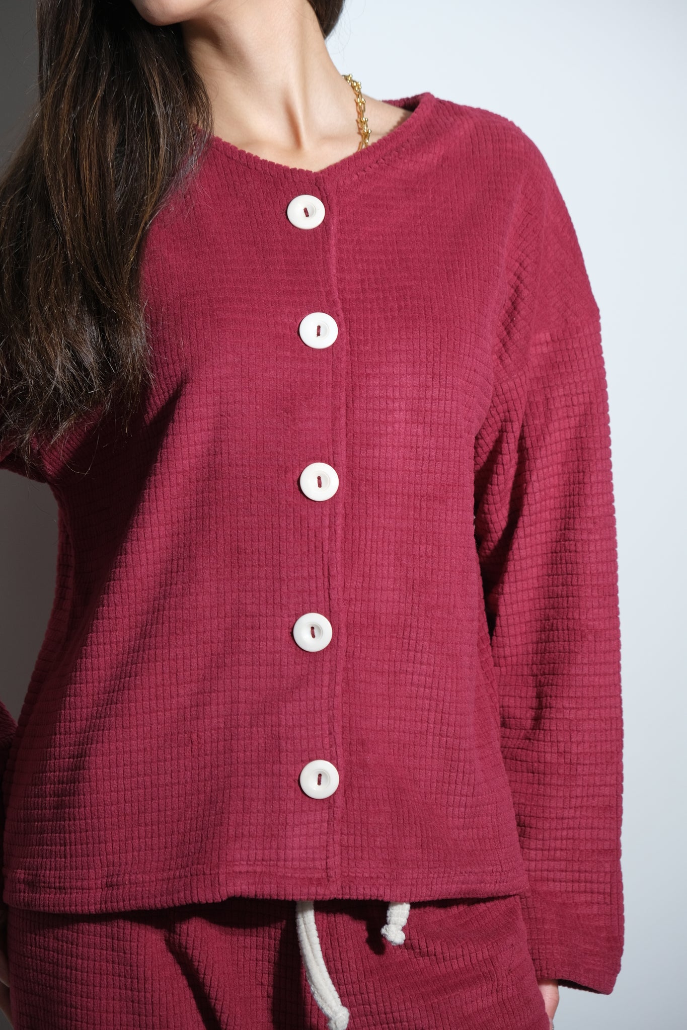 Dreamy Bubbles Velvet PJ In Burgundy