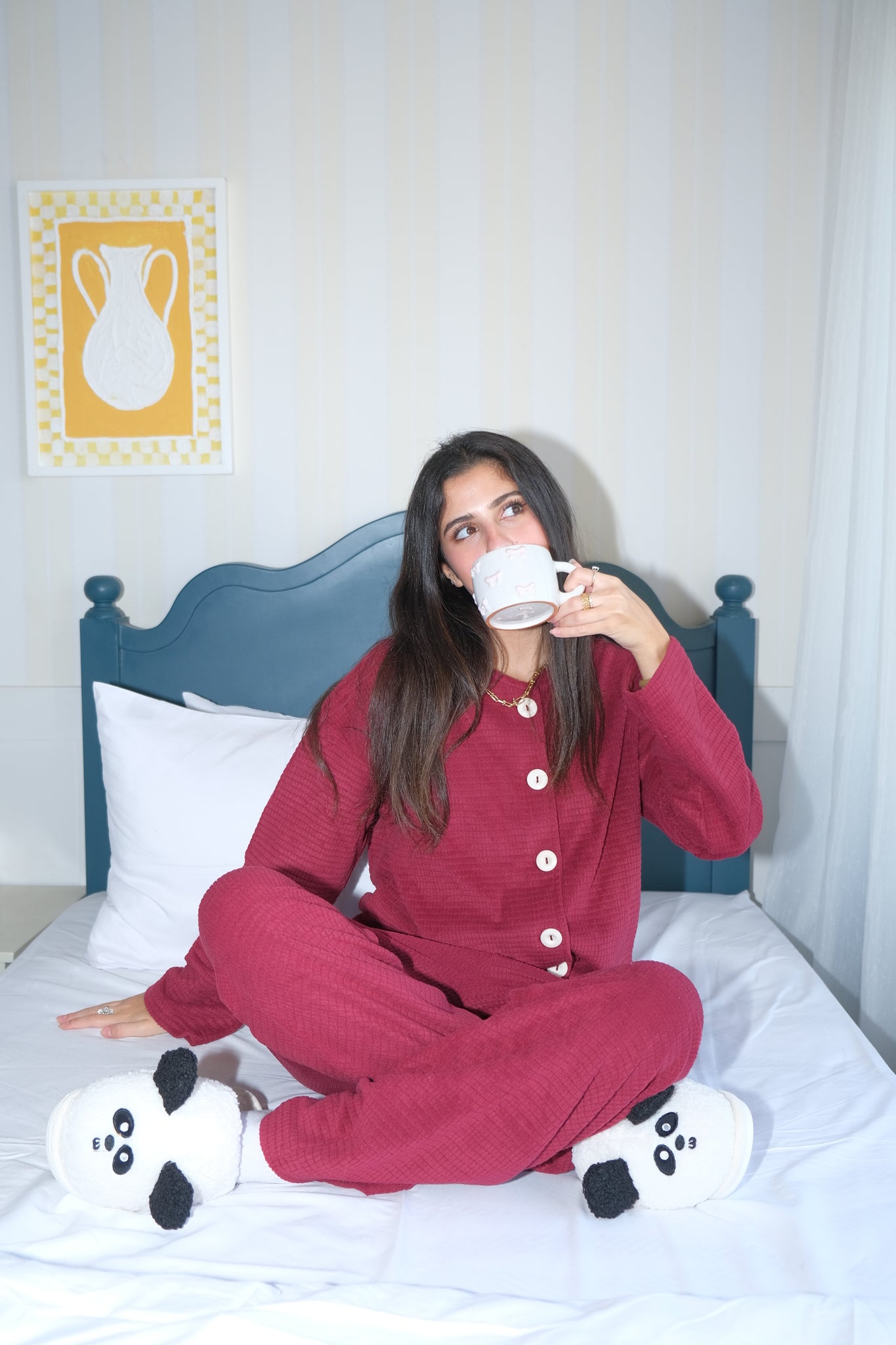 Dreamy Bubbles Velvet PJ In Burgundy