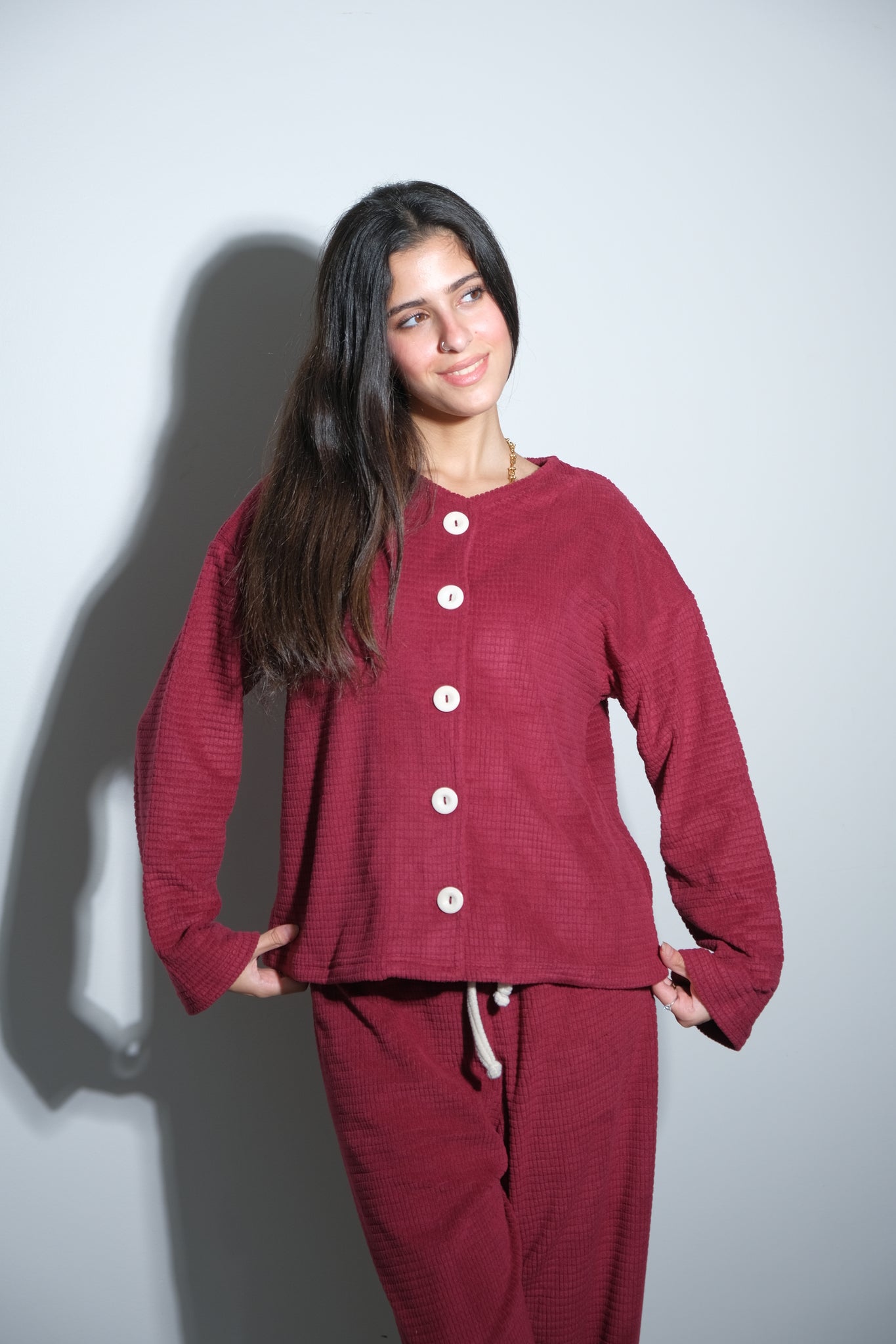 Dreamy Bubbles Velvet PJ In Burgundy