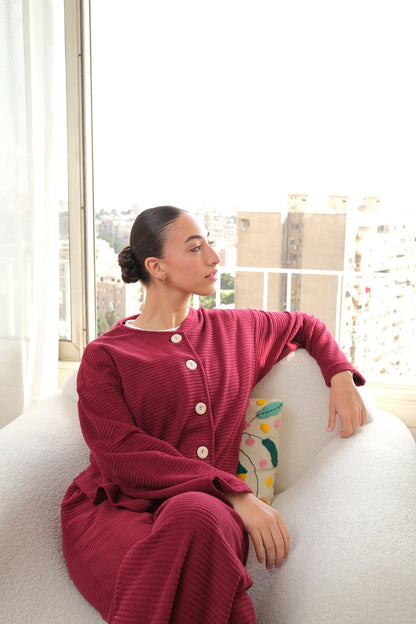 Dreamy Bubbles Velvet PJ In Burgundy