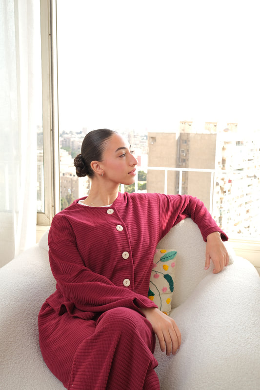 Dreamy Bubbles Velvet PJ In Burgundy