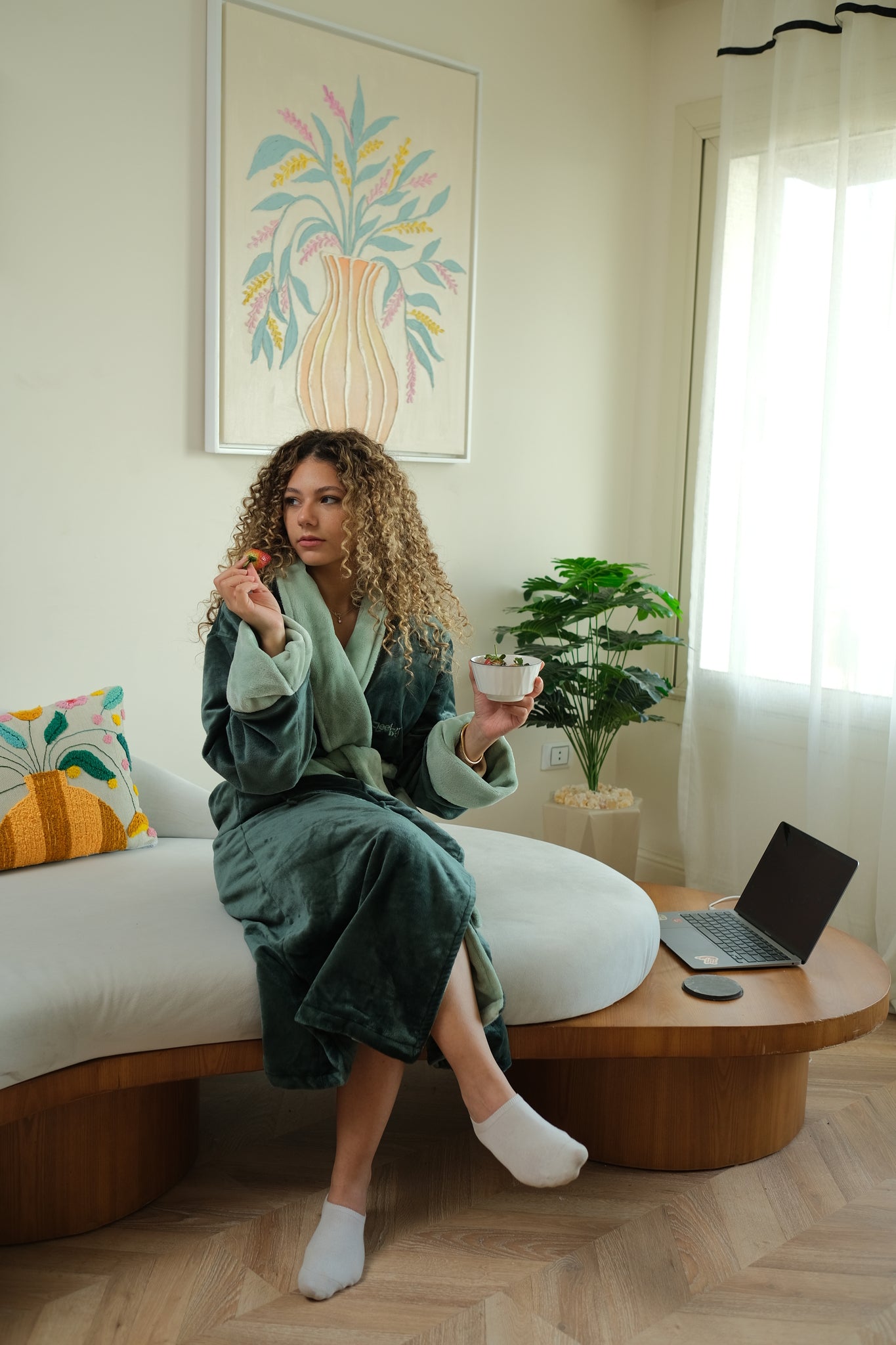 Midnight Hug Robe In Dark Green & Mint