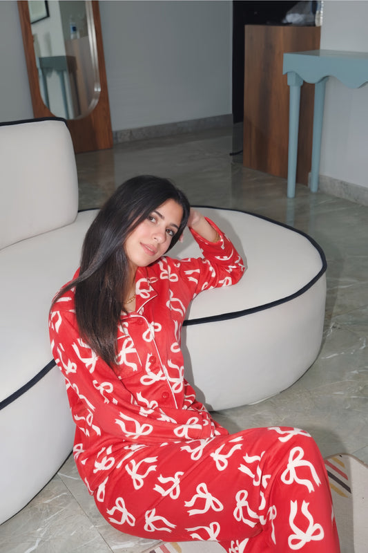 Velvet Bow pj in Red