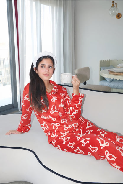 Velvet Bow pj in Red