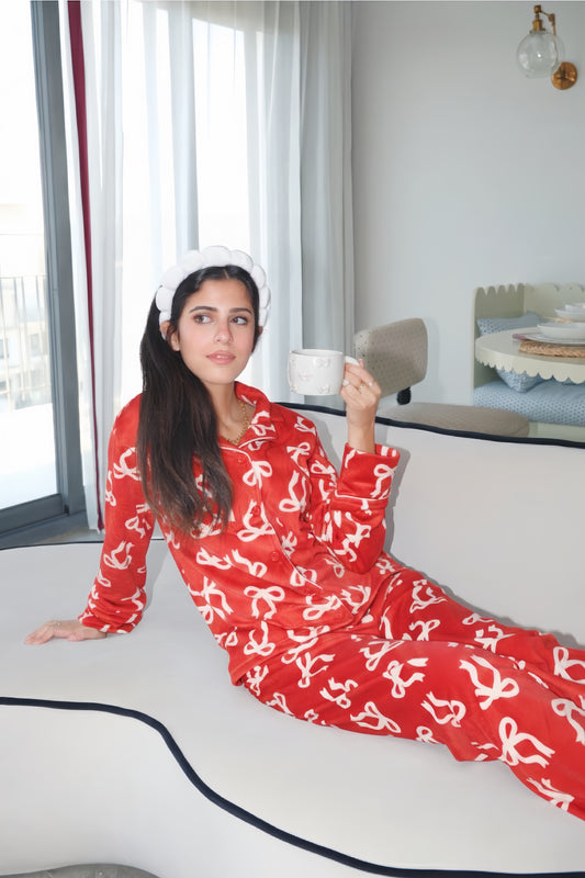 Velvet Bow pj in Red