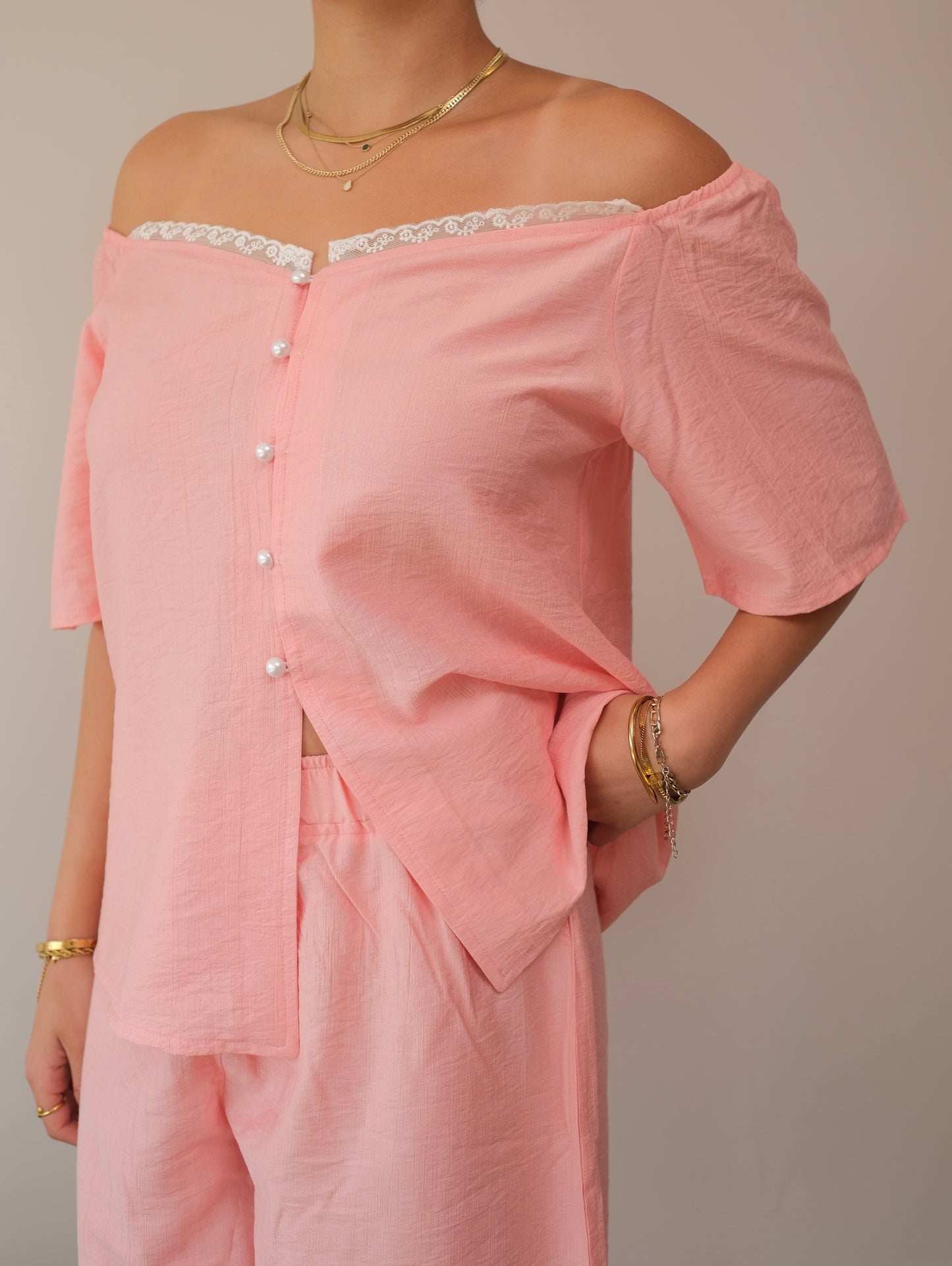 Daisy Haze PJ Set In Pink Salmon