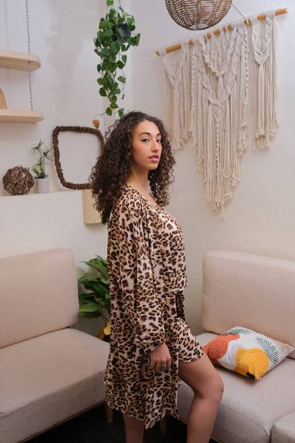 Cheetah Print Sleep Set In Beige/Grey