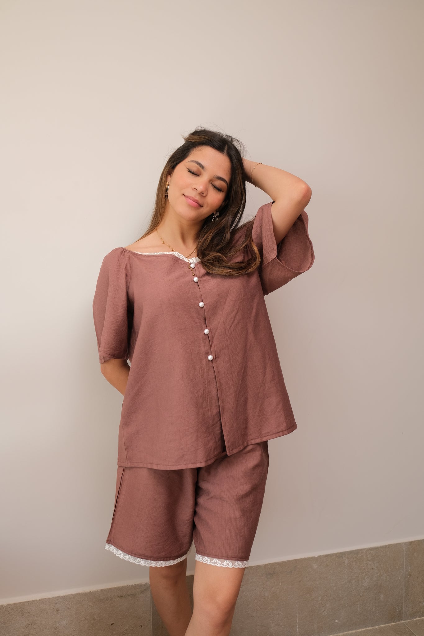 Daisy Haze PJ Set In Chocolate Brown