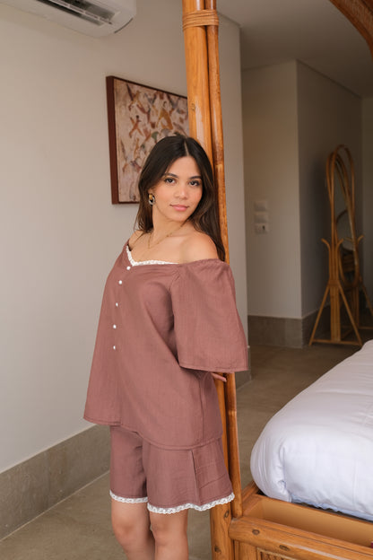 Daisy Haze PJ Set In Chocolate Brown