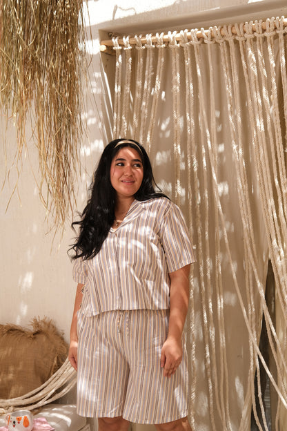 Ice Cream Striped PJ Set In White