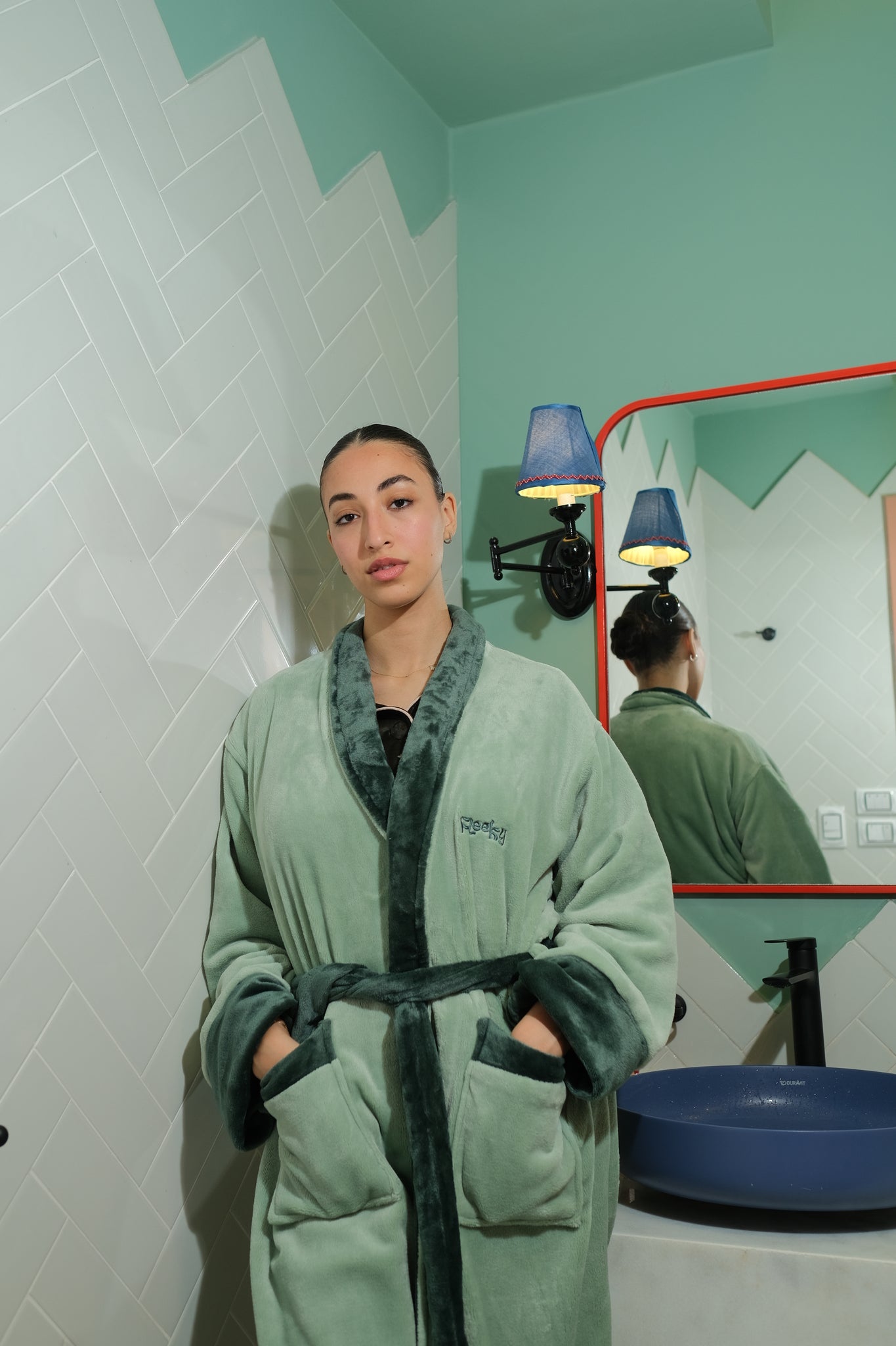 Midnight Hug Robe In Mint & Dark Green