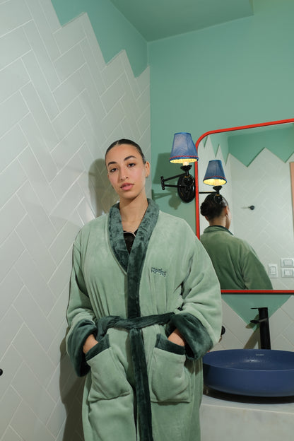 Midnight Hug Robe In Mint & Dark Green