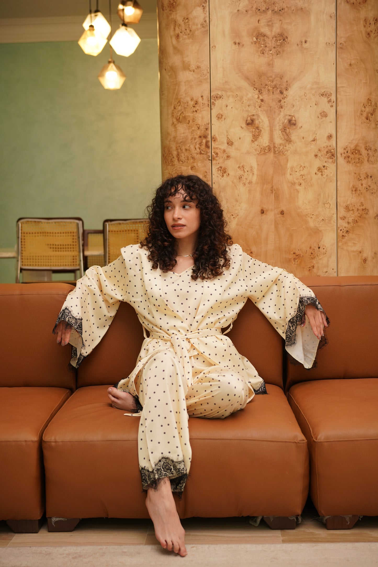 Dotty Dream pj set in butter yellow