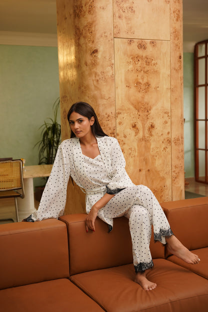 Dotty Dream pj set in white