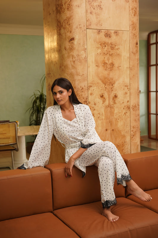 Dotty Dream pj set in white